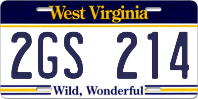 WV license plate 2GS214