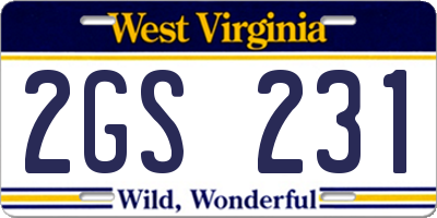 WV license plate 2GS231