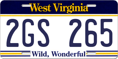 WV license plate 2GS265
