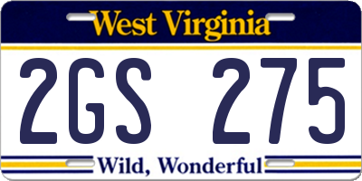 WV license plate 2GS275