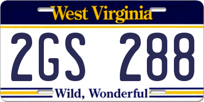 WV license plate 2GS288