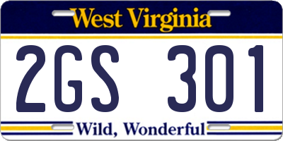 WV license plate 2GS301