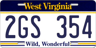 WV license plate 2GS354