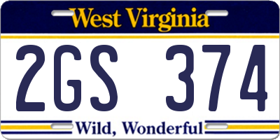 WV license plate 2GS374