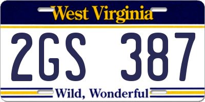 WV license plate 2GS387