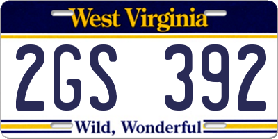 WV license plate 2GS392