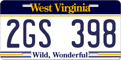WV license plate 2GS398