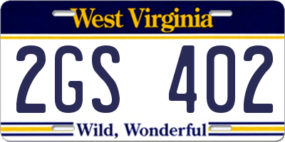 WV license plate 2GS402