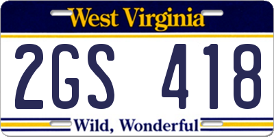 WV license plate 2GS418