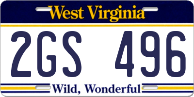 WV license plate 2GS496