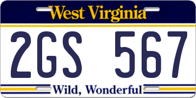 WV license plate 2GS567
