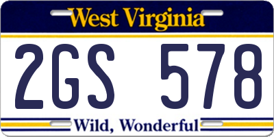 WV license plate 2GS578