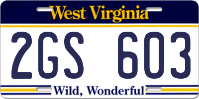 WV license plate 2GS603