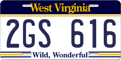 WV license plate 2GS616