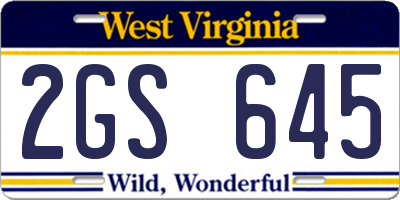 WV license plate 2GS645
