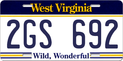 WV license plate 2GS692