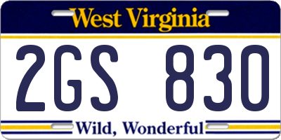 WV license plate 2GS830