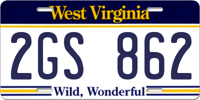 WV license plate 2GS862