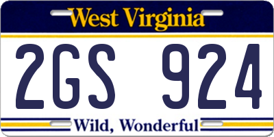 WV license plate 2GS924