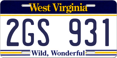 WV license plate 2GS931