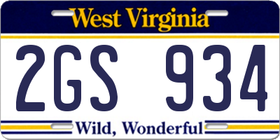 WV license plate 2GS934