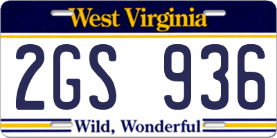 WV license plate 2GS936