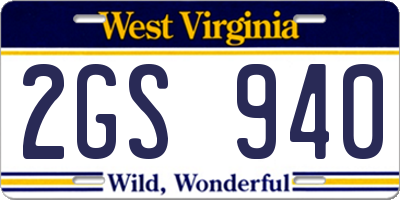 WV license plate 2GS940