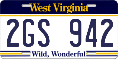 WV license plate 2GS942