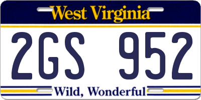 WV license plate 2GS952