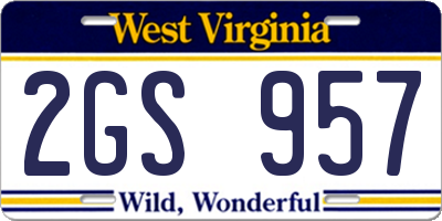 WV license plate 2GS957