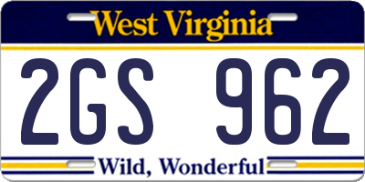 WV license plate 2GS962
