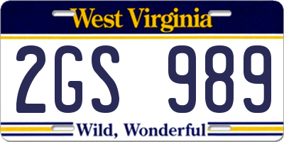 WV license plate 2GS989