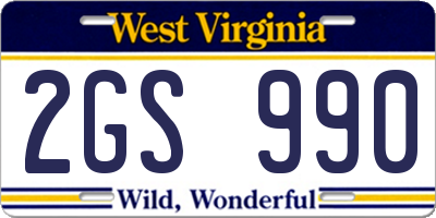 WV license plate 2GS990
