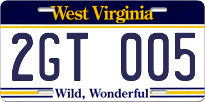 WV license plate 2GT005