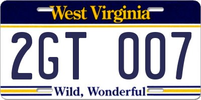 WV license plate 2GT007