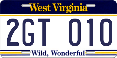 WV license plate 2GT010