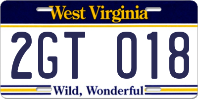 WV license plate 2GT018