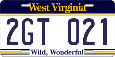 WV license plate 2GT021