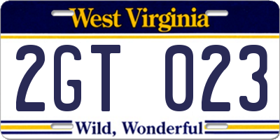 WV license plate 2GT023