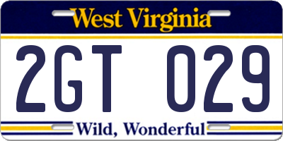 WV license plate 2GT029