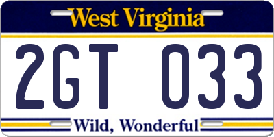 WV license plate 2GT033