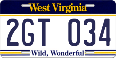 WV license plate 2GT034