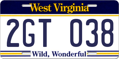 WV license plate 2GT038