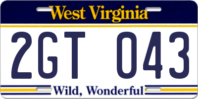 WV license plate 2GT043