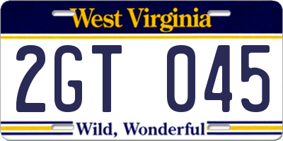 WV license plate 2GT045