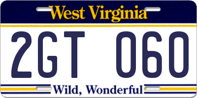 WV license plate 2GT060