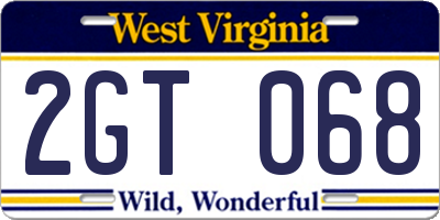 WV license plate 2GT068