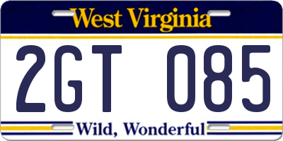 WV license plate 2GT085