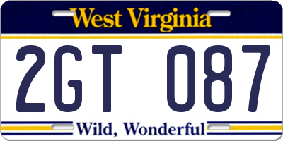 WV license plate 2GT087
