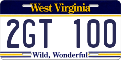 WV license plate 2GT100